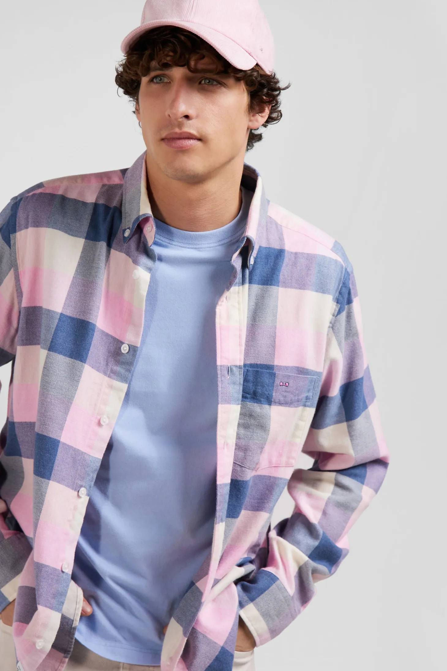 Regular pink checked cotton shirt