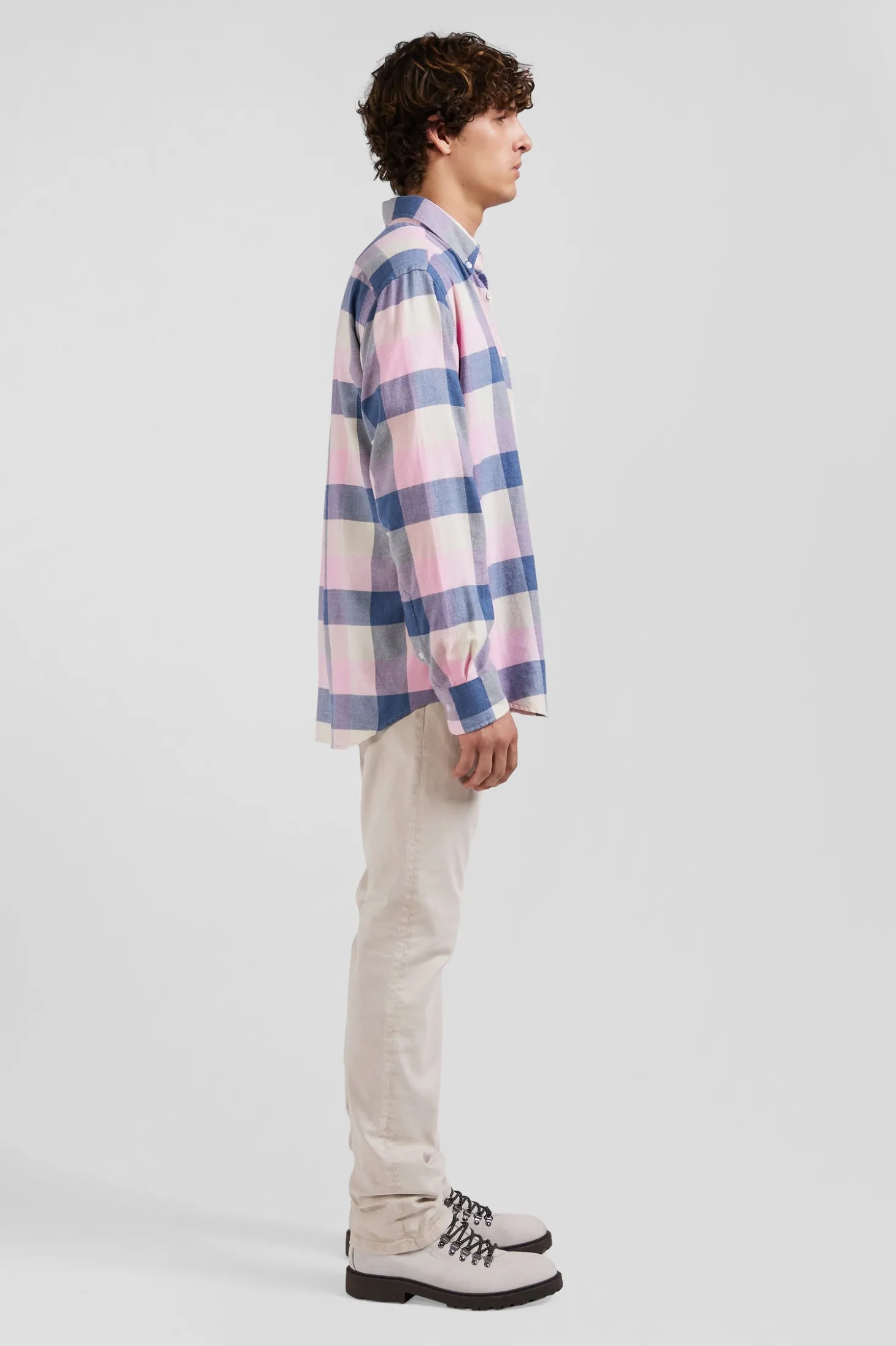 Regular pink checked cotton shirt