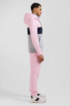 Regular pink colorblock zipped cotton hoodie