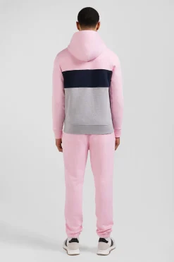 Regular pink colorblock zipped cotton hoodie