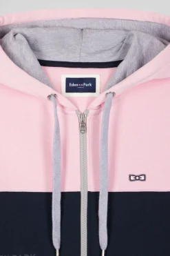Regular pink colorblock zipped cotton hoodie