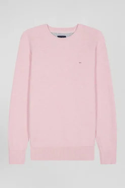 Regular pink cotton crew neck jumper