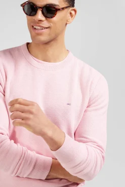 Regular pink cotton crew neck jumper