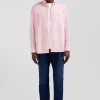 Regular pink cotton poplin shirt with button-down collar and printed elbow patches