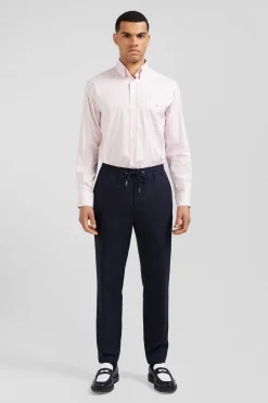 Regular pink cotton poplin shirt with baton stripes