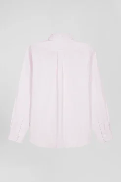 Regular pink cotton poplin shirt with baton stripes