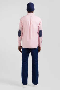 Regular pink cotton poplin shirt with button-down collar and printed elbow patches