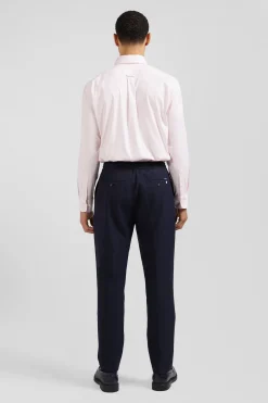 Regular pink cotton poplin shirt with baton stripes