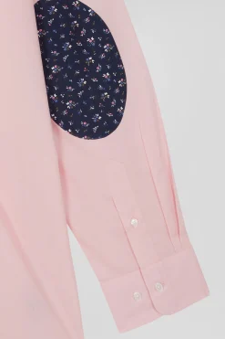 Regular pink cotton poplin shirt with button-down collar and printed elbow patches