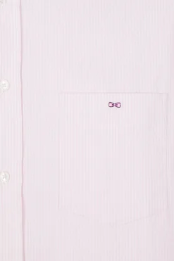 Regular pink cotton poplin shirt with baton stripes