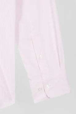 Regular pink cotton poplin shirt with baton stripes