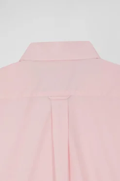 Regular pink cotton poplin shirt with button-down collar and printed elbow patches