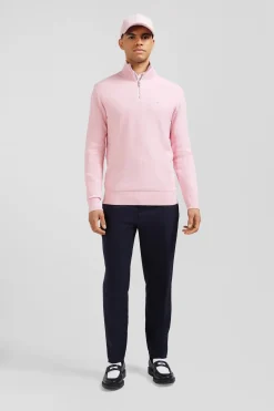 Regular pink cotton semi-zipped jumper