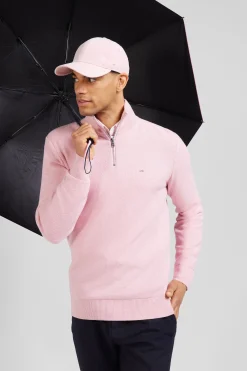 Regular pink cotton semi-zipped jumper
