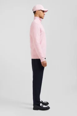 Regular pink cotton semi-zipped jumper
