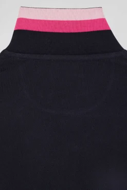 Regular pink long-sleeved cotton piqué polo shirt with sleeve embroidery