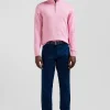 Regular pink semi-zipped wool and cotton jumper