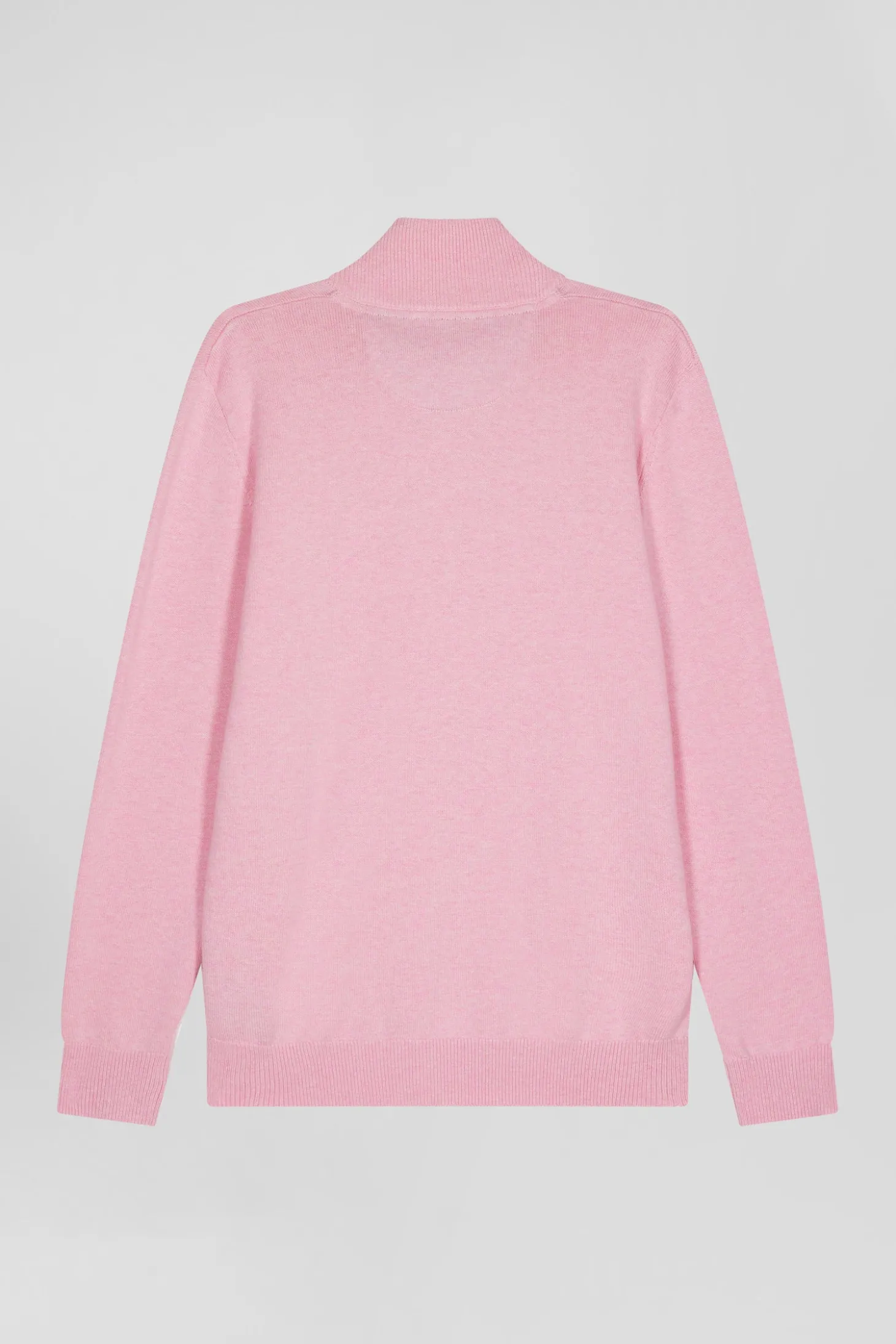 Regular pink semi-zipped wool and cotton jumper