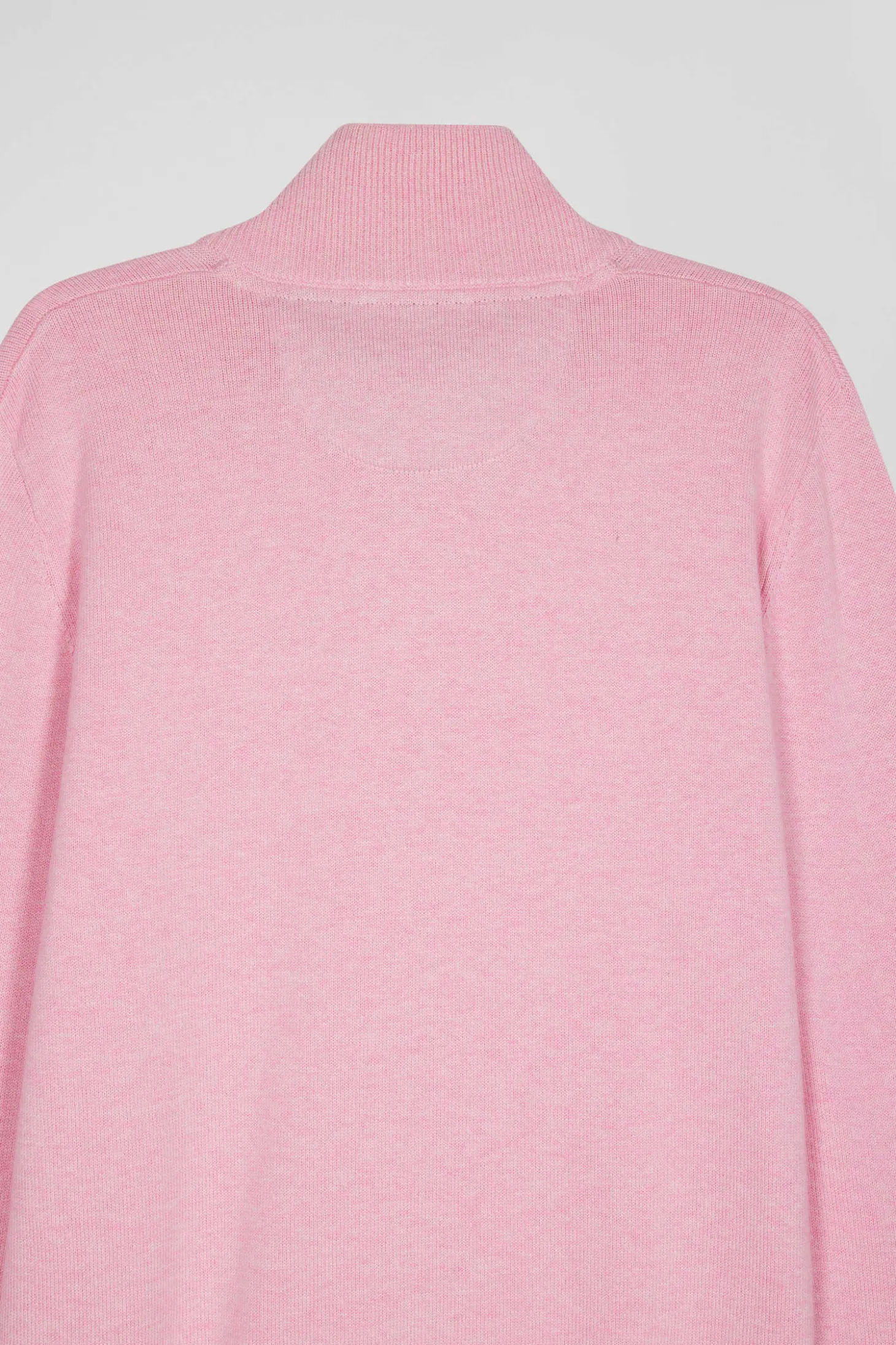 Regular pink semi-zipped wool and cotton jumper