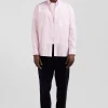 Regular pink striped cotton jacquard shirt