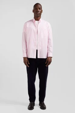 Regular pink striped cotton jacquard shirt