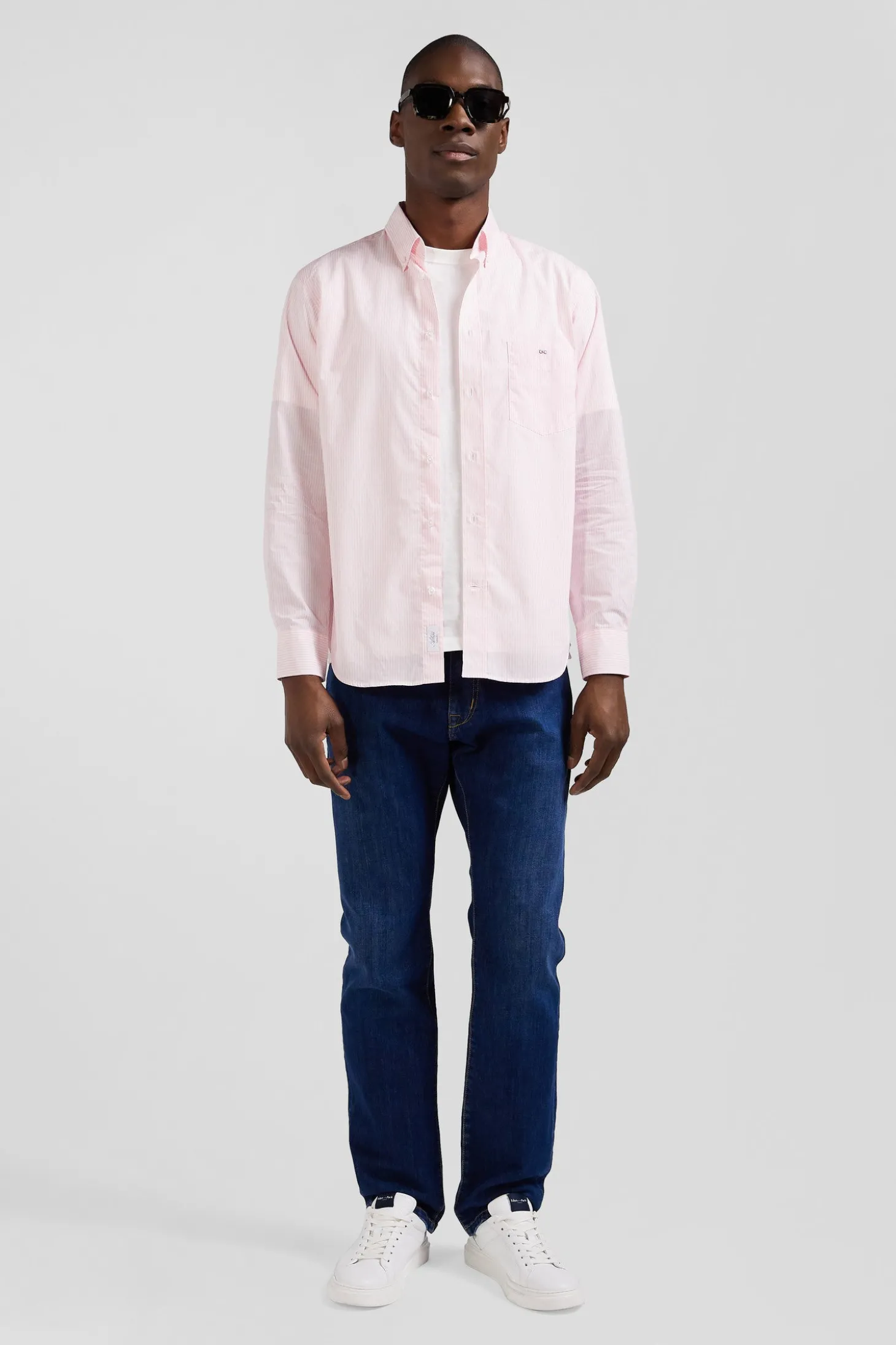 Regular pink striped cotton jacquard shirt