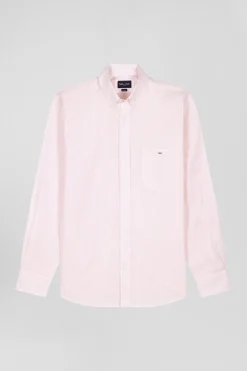 Regular pink striped cotton jacquard shirt
