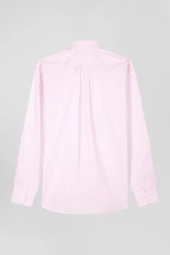 Regular pink striped cotton jacquard shirt