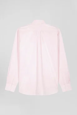 Regular pink striped cotton jacquard shirt