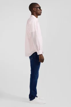 Regular pink striped cotton jacquard shirt