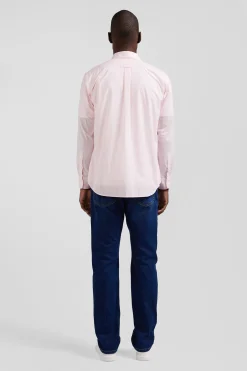 Regular pink striped cotton jacquard shirt