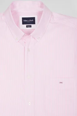Regular pink striped cotton jacquard shirt