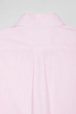 Regular pink striped cotton jacquard shirt