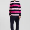 Regular pink striped long-sleeved cotton rugby shirt
