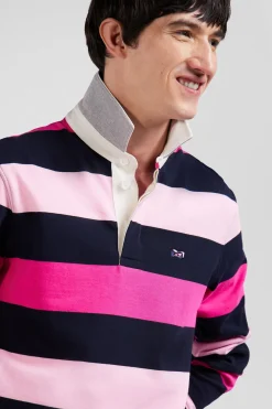 Regular pink striped long-sleeved cotton rugby shirt