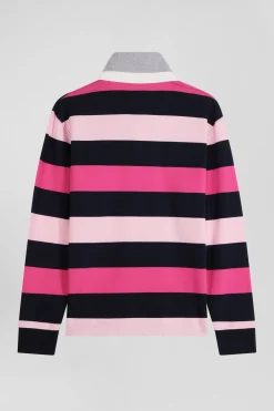 Regular pink striped long-sleeved cotton rugby shirt