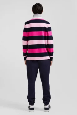 Regular pink striped long-sleeved cotton rugby shirt