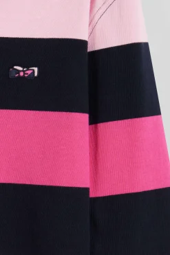Regular pink striped long-sleeved cotton rugby shirt