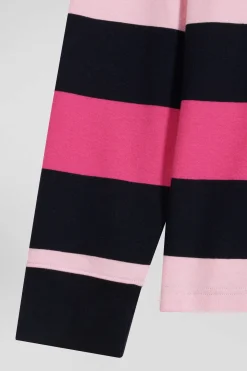 Regular pink striped long-sleeved cotton rugby shirt