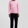 Regular pink wool and cotton crew neck jumper