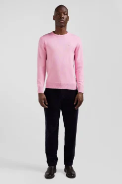 Regular pink wool and cotton crew neck jumper