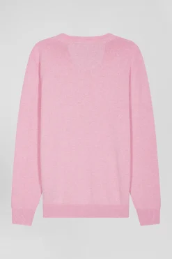 Regular pink wool and cotton crew neck jumper