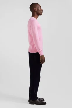 Regular pink wool and cotton crew neck jumper