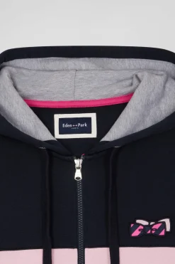 Regular pink zipped cotton hoodie