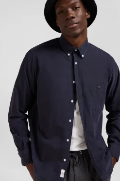 Regular plain anthracite grey cotton shirt with button-down collar and chest pocket