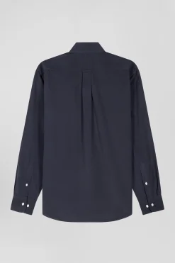 Regular plain anthracite grey cotton shirt with button-down collar and chest pocket