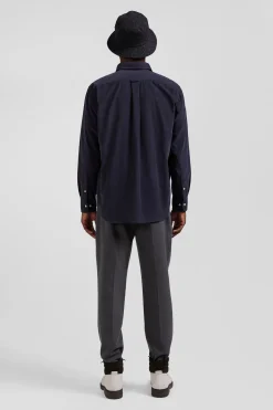 Regular plain anthracite grey cotton shirt with button-down collar and chest pocket