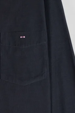 Regular plain anthracite grey cotton shirt with button-down collar and chest pocket