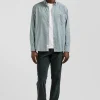 Regular plain aqua green cotton shirt with button-down collar and chest pocket