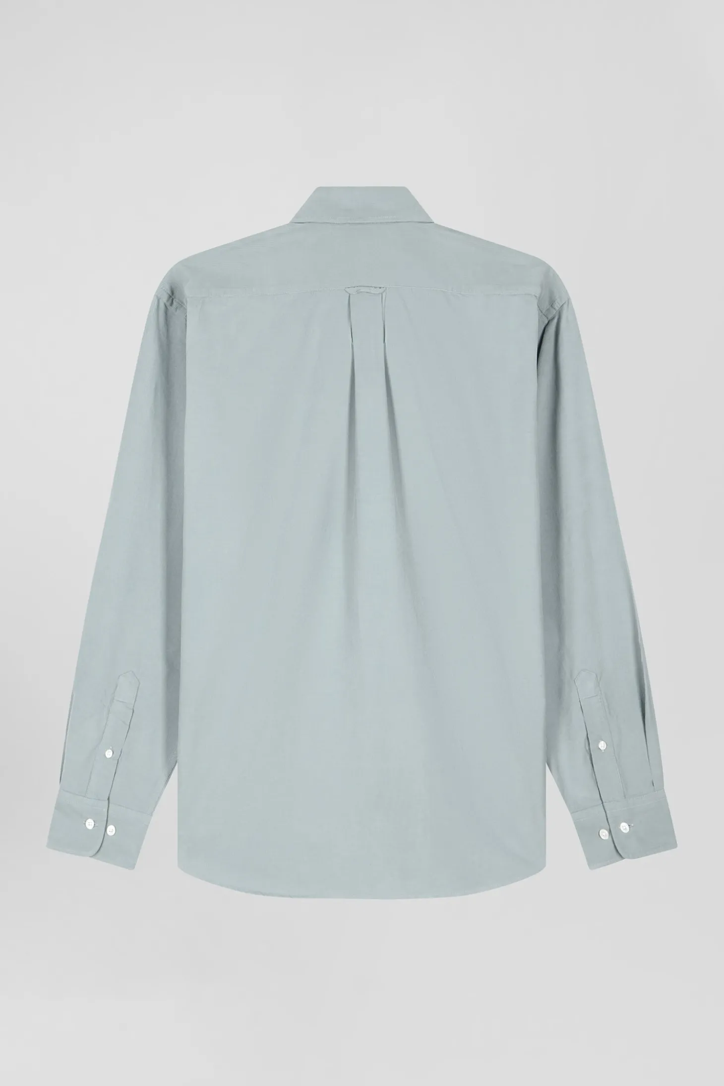 Regular plain aqua green cotton shirt with button-down collar and chest pocket